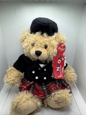 Hamleys London Scots Guard Teddy Bear - Tan & Black with Red Tartan Kilt